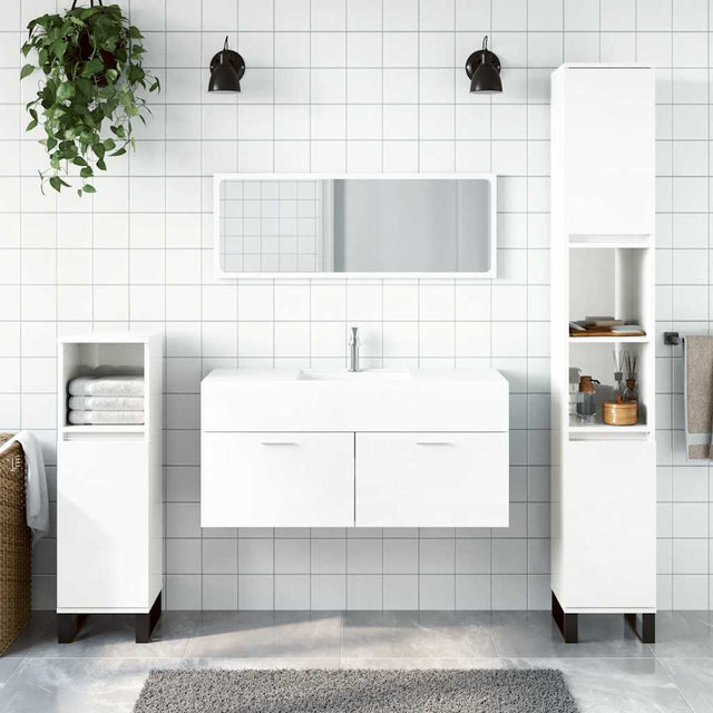 Vidaxl badkamerkast met spiegel bewerkt hout hoogglans wit