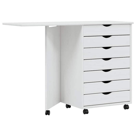 Vidaxl ladekast met bureau moss verrijdbaar massief grenenhout wit