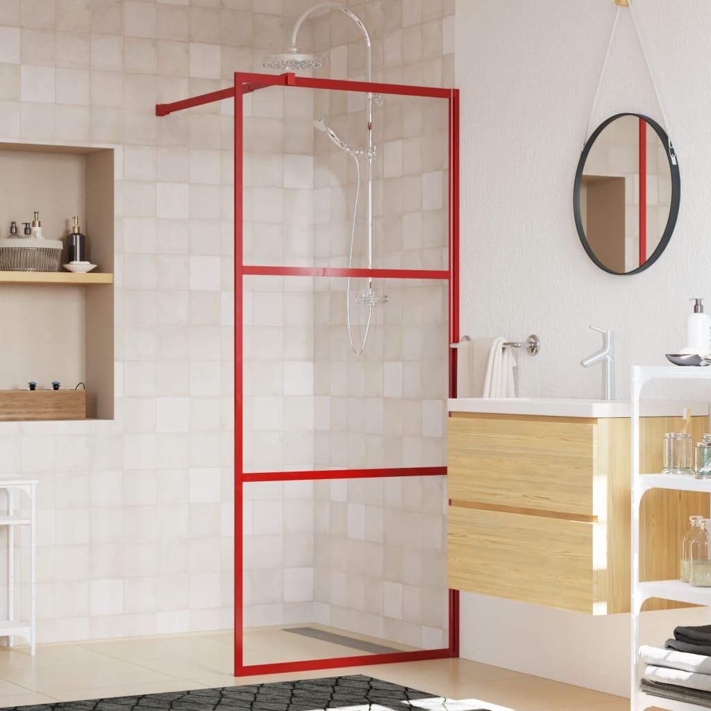 Vidaxl Walk-In Shower Wall Transparent 90x195 CM ESG Glass Red