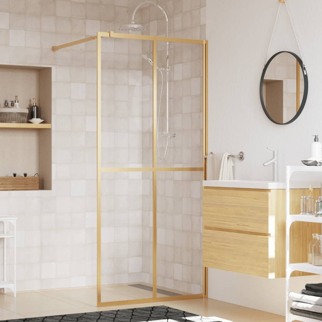 Vidaxl Walk-in shower wall Transparent 90x195 cm ESG glass gold colored