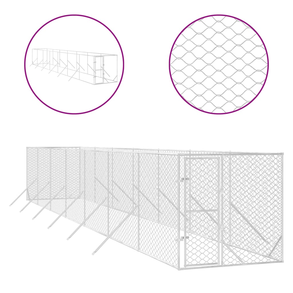 Vidaxl Dog Kennel for Outside 2x14x2 M galvanisert stål sølv