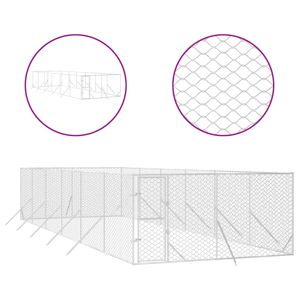 Vidaxl Dog Kennel for Outside 4x12x2 M galvanisert stål sølv