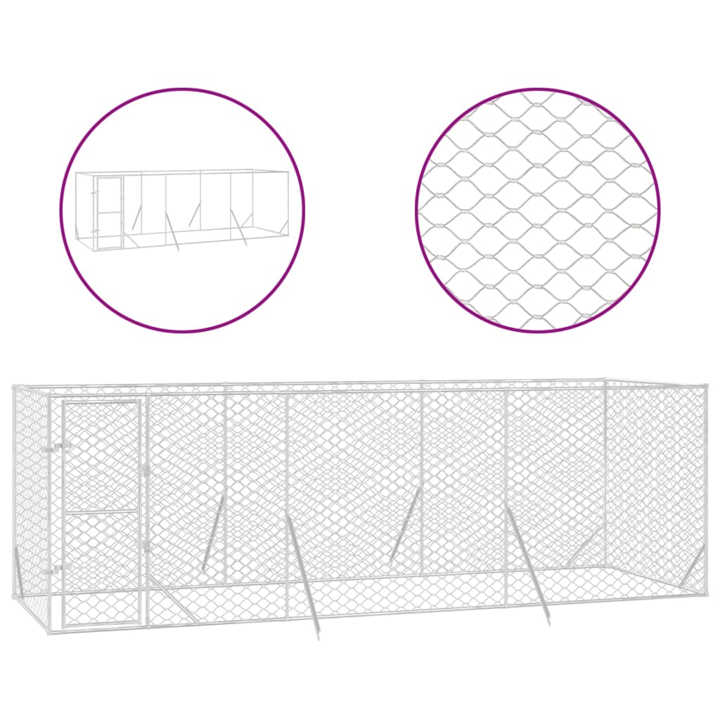 Vidaxl hundkennel för utanför 6x2x2 M galvaniserat stål silver