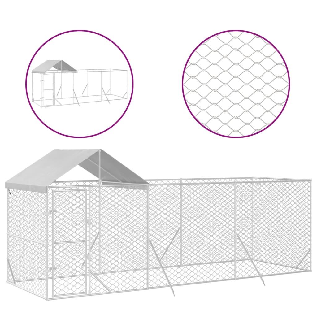 Vidaxl hundekennel med tak 6x2x2,5 m galvanisert stål sølvfarge