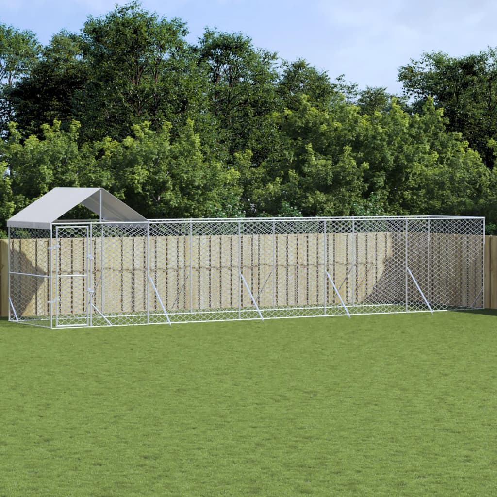 Perrera de perros Vidaxl con techo 10x2x2.5 M M M Galvanized Steel Silver