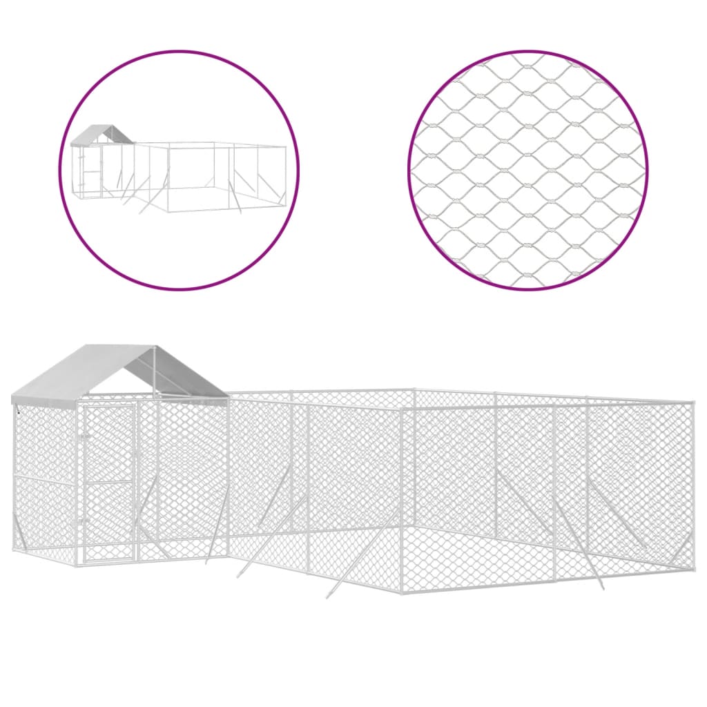 Bidaxl hundkennel med tak 6x6x2,5 m galvaniserat stål silver