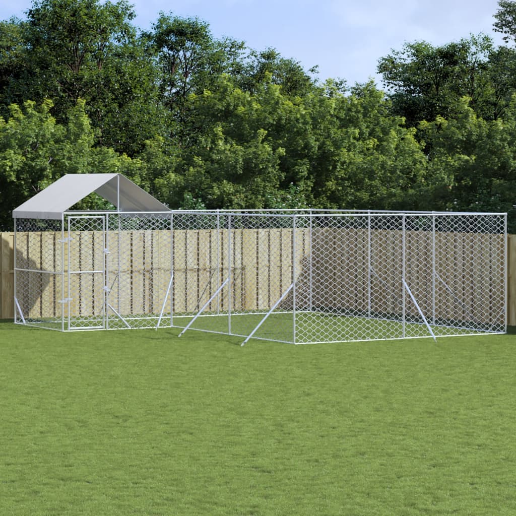 Bidaxl hundkennel med tak 6x6x2,5 m galvaniserat stål silver