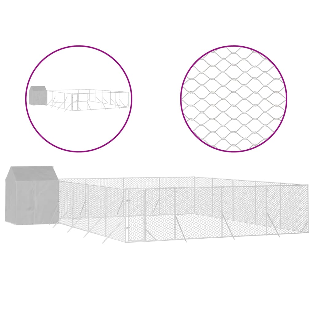 Vidaxl Hond Kennel mam Daach 10x10x2.5 m galvaniséiert Stol Sëlwer