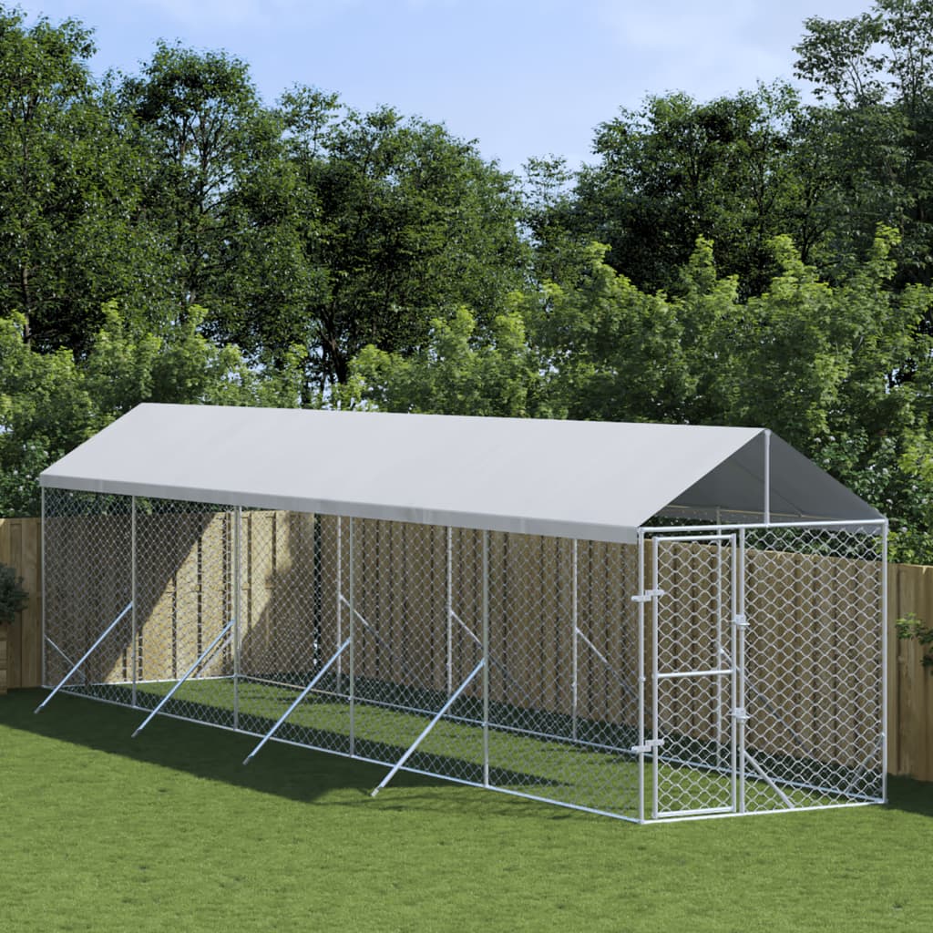 Vidaxl Hond Kennel mam Daach 2x10x2.5 m galvaniséiert Stol Sëlwer