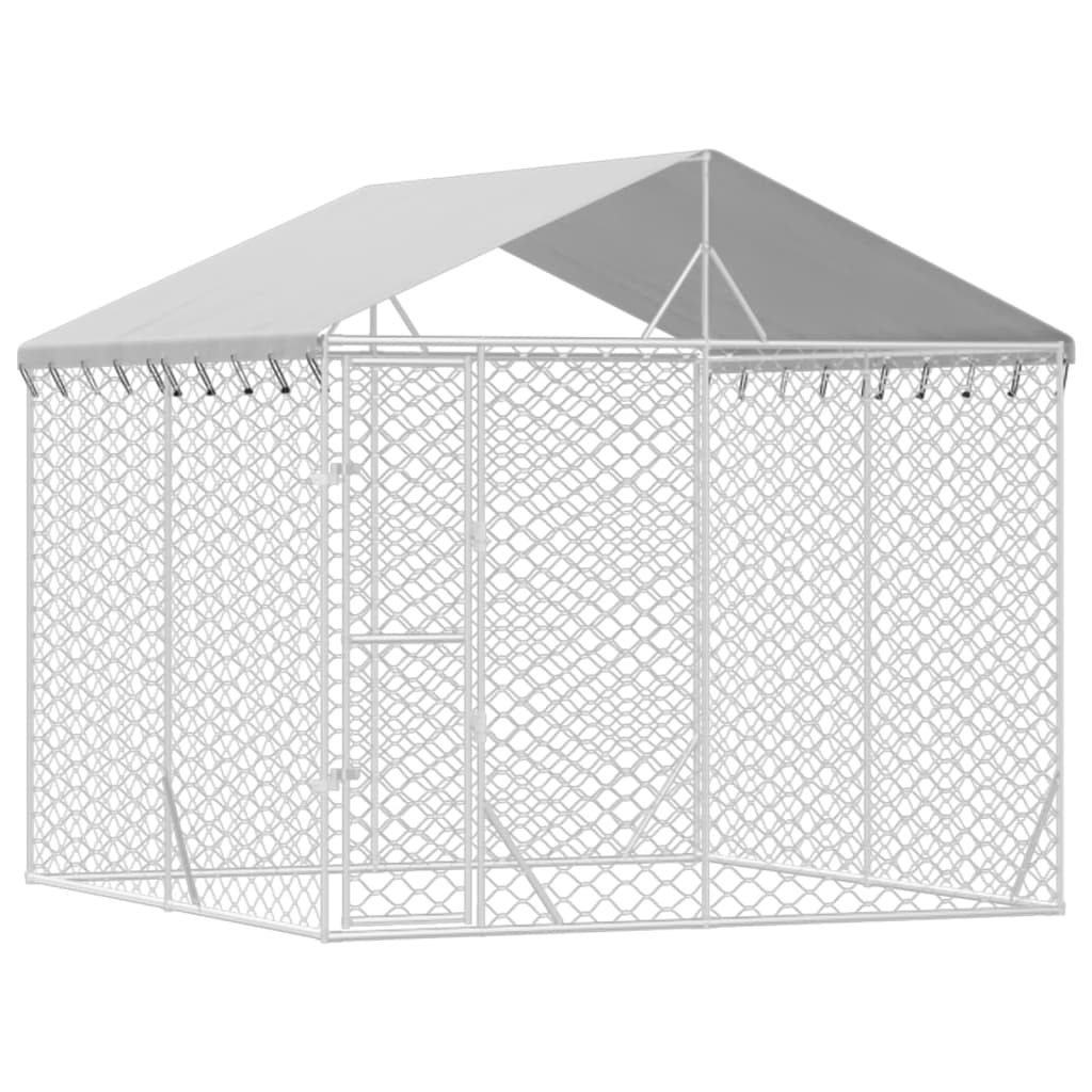 Bidaxl hundkennel med tak 3x3x2,5 m galvaniserad stål silverfärg