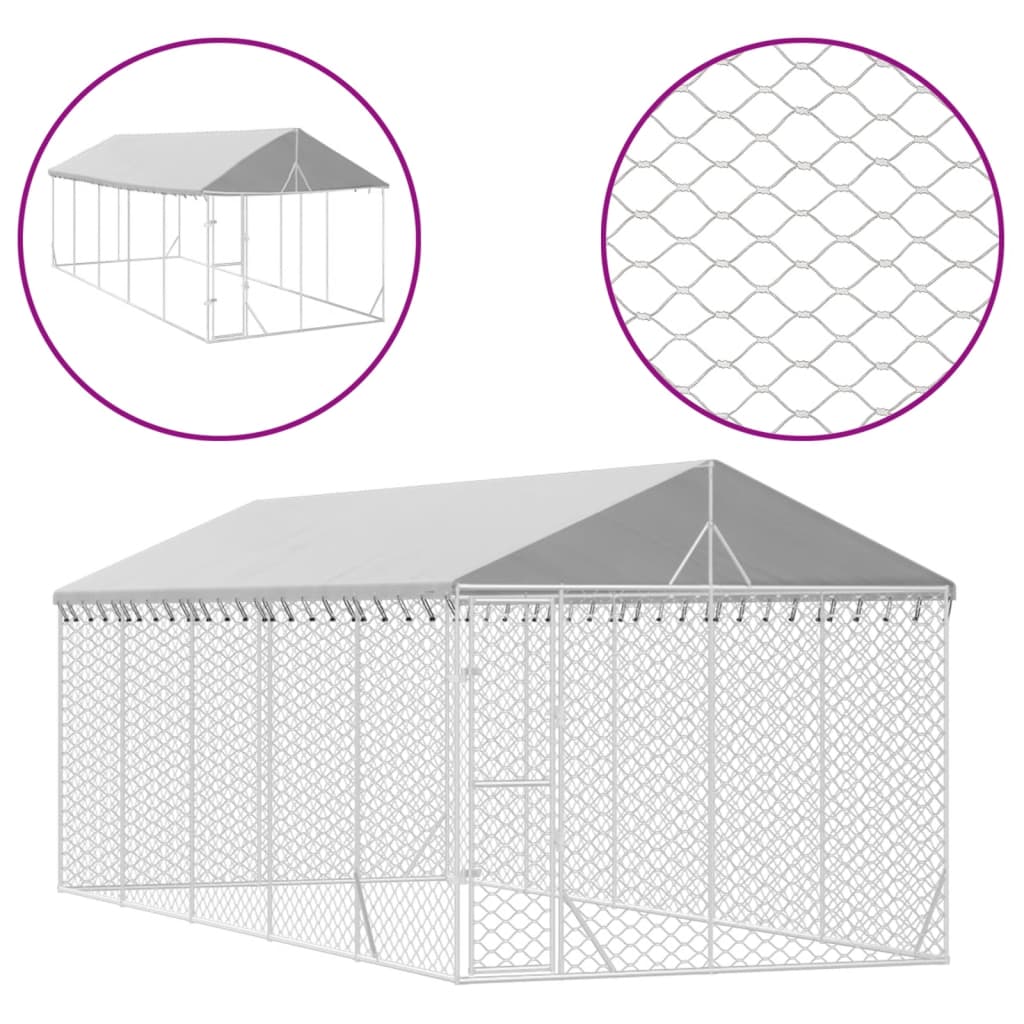 Vidaxl hundekennel med tak 3x7,5x2,5 m galvanisert stål sølv