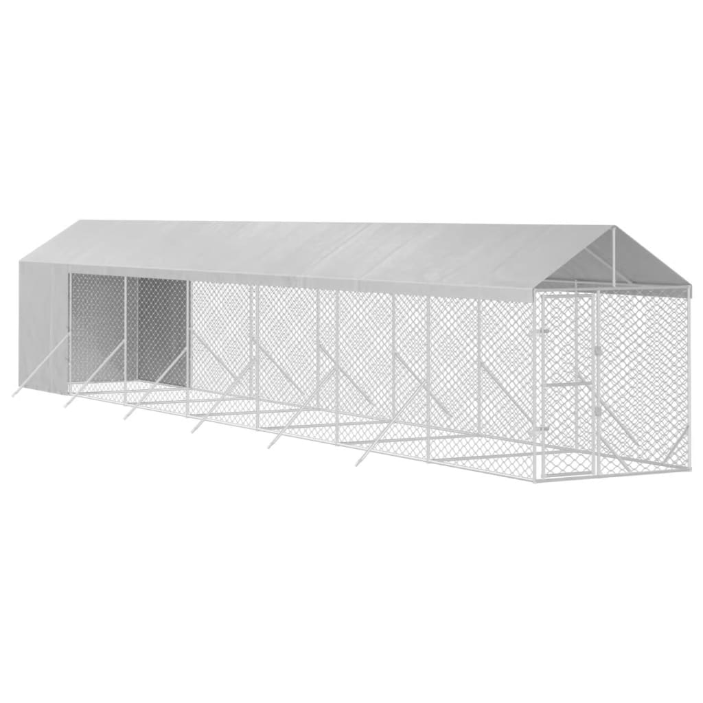 Perrera de perros de Vidaxl con techo 2x14x2.5 M de acero galvanizado de plata