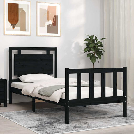Vidaxl bedframe met hoofdbord massief hout zwart