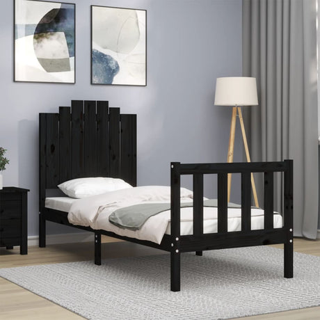 Vidaxl bedframe met hoofdbord massief hout zwart