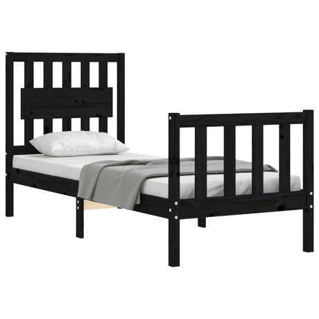 Vidaxl bedframe met hoofdbord massief hout zwart