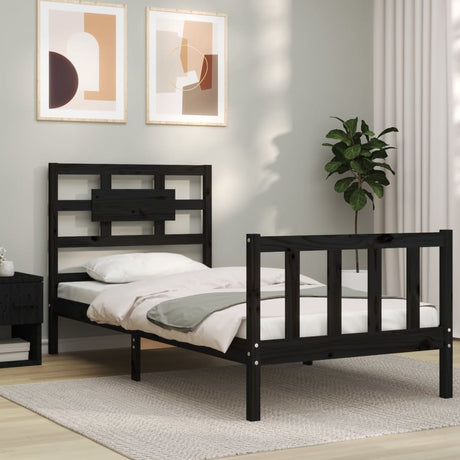 Vidaxl bedframe met hoofdbord massief hout zwart