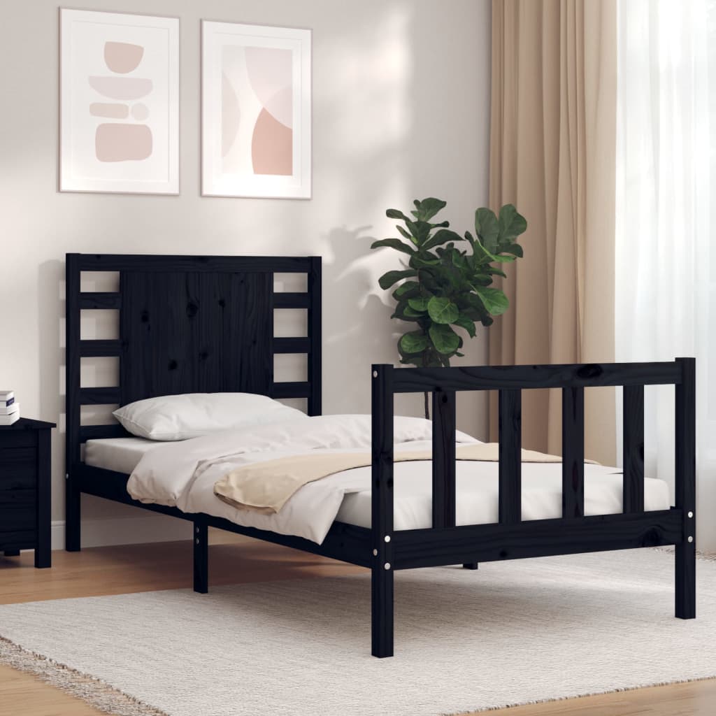 Vidaxl bedframe met hoofdbord massief hout zwart