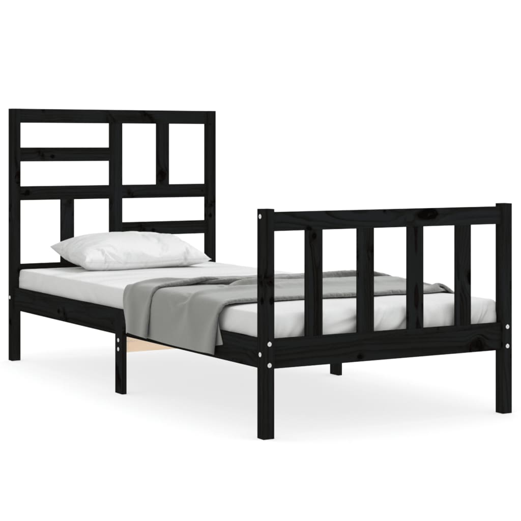 Vidaxl bedframe met hoofdbord massief hout zwart