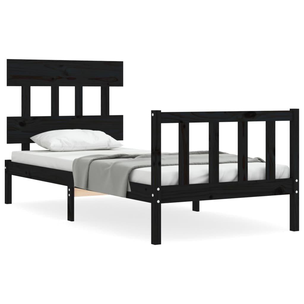 Vidaxl bedframe met hoofdbord massief hout zwart