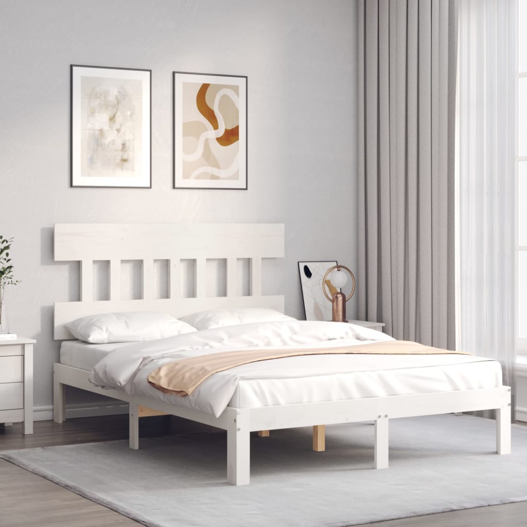 Vidaxl bedframe met hoofdbord massief hout wit