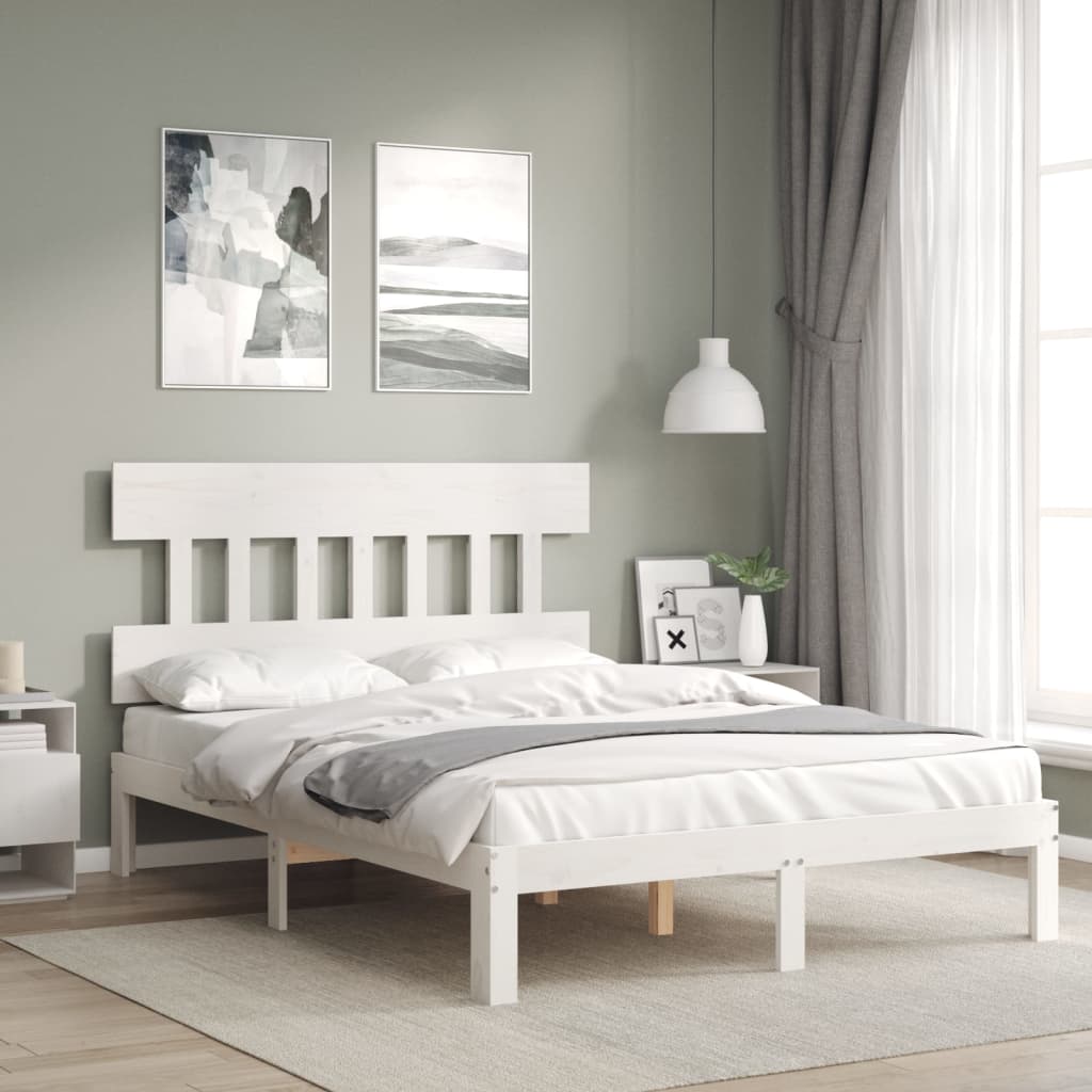 Vidaxl bedframe met hoofdbord massief hout wit