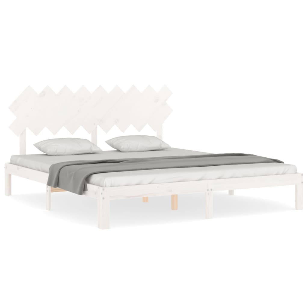 Vidaxl bedframe met hoofdbord massief hout wit super king size