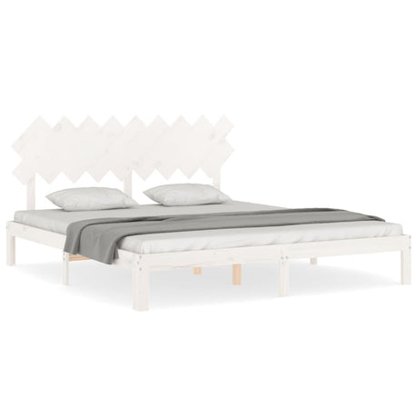 Vidaxl bedframe met hoofdbord massief hout wit super king size