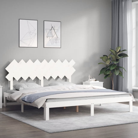Vidaxl bedframe met hoofdbord massief hout wit super king size
