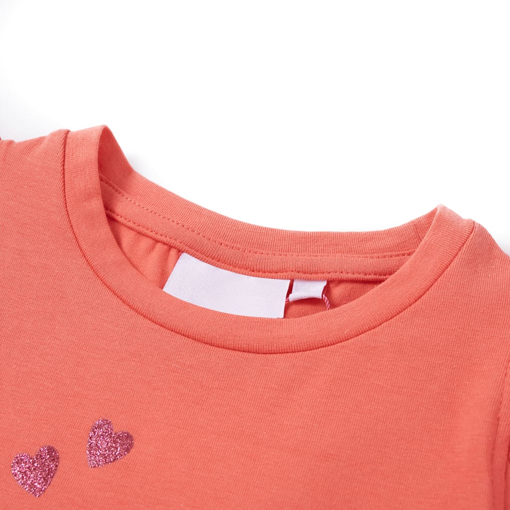 VidaXL Kindershirt met ruches aan de mouwen 92 koraalkleurig