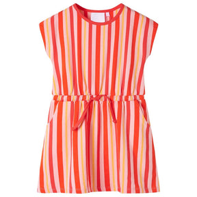 Vidaxl kinderjurk met trekkoord 128 roze en rood