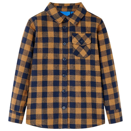 Vidaxl kinderoverhemd geruit 92 cognackleurig en blauw
