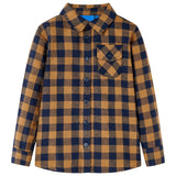 Vidaxl kinderoverhemd geruit 104 cognackleurig en blauw