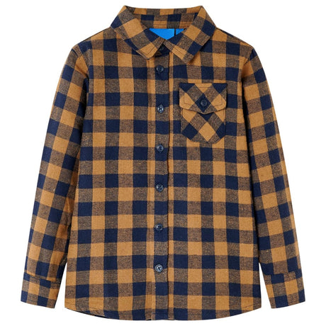 Vidaxl kinderoverhemd geruit 104 cognackleurig en blauw