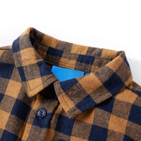 Vidaxl kinderoverhemd geruit 116 cognackleurig en blauw