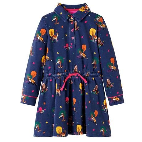 Vidaxl kinderjurk lange mouwen en trekkoord 140 marineblauw