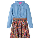 Vidaxl kinderjurk met lange mouwen 104 marineblauw en denimblauw