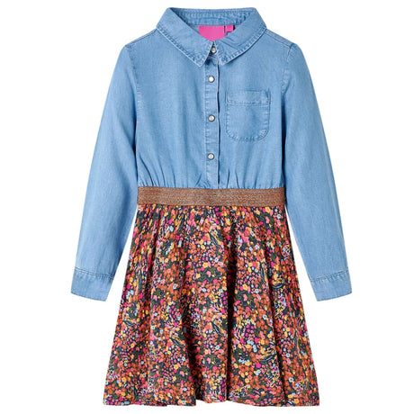 Vidaxl kinderjurk met lange mouwen 104 marineblauw en denimblauw