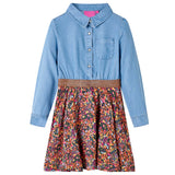 VidaXL Kinderjurk met lange mouwen 128 marineblauw en denimblauw