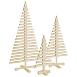 Vidaxl kerstdecoraties kerstboom 3 st massief grenenhout