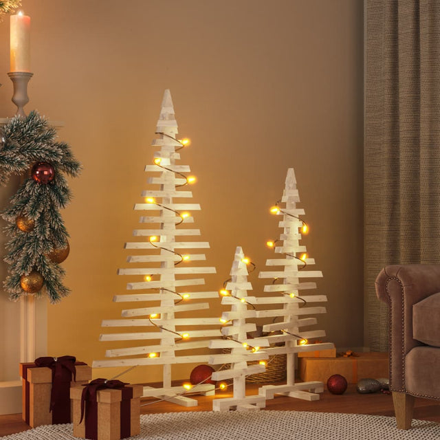 Vidaxl kerstdecoraties kerstboom 3 st massief grenenhout