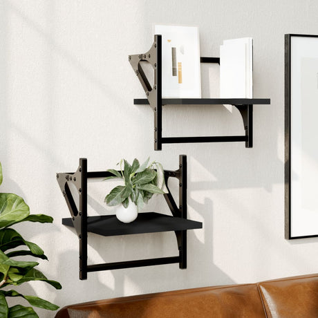 Vidaxl wandschappen met stangen 2 st 30x25x30 cm zwart