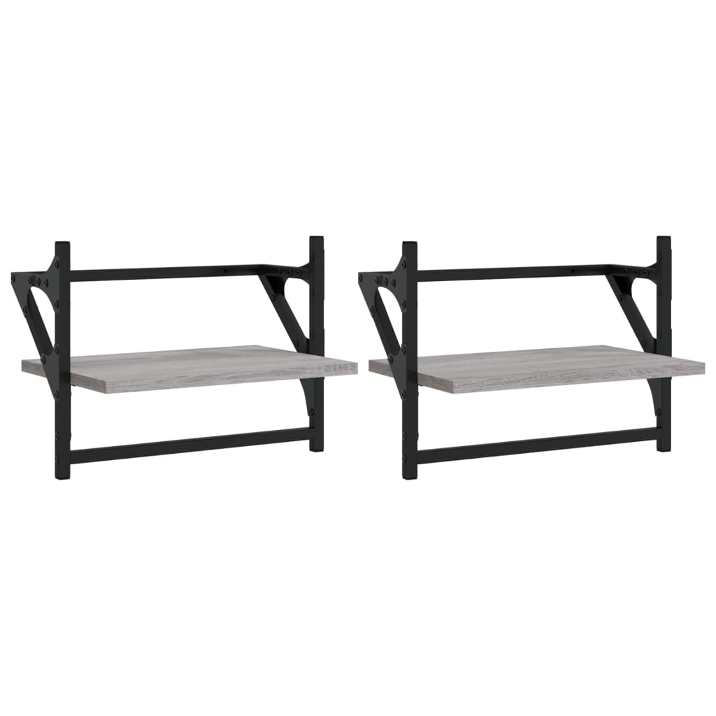 Vidaxl wandschappen met stangen 2 st 40x25x30 cm grijs sonoma eiken