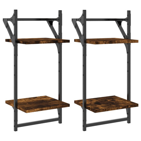 Vidaxl wandschappen 2-laags met stangen 2 st 30x25x65 cm gerookt eiken