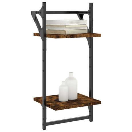 Vidaxl wandschappen 2-laags met stangen 2 st 30x25x65 cm gerookt eiken