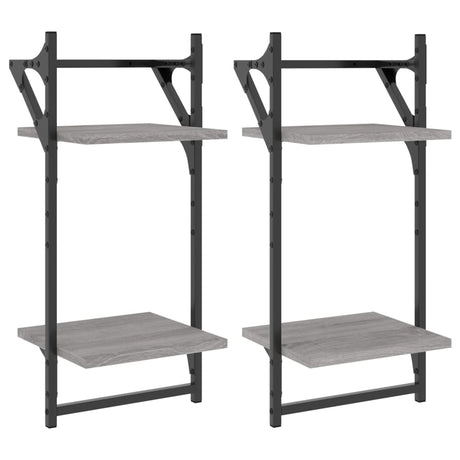 Vidaxl wandschappen 2-laags met stangen 2 st 30x25x65 cm grijs sonoma