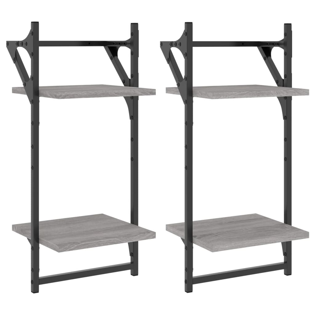 Vidaxl wandschappen 2-laags met stangen 2 st 30x25x65 cm grijs sonoma