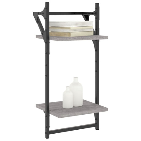 Vidaxl wandschappen 2-laags met stangen 2 st 30x25x65 cm grijs sonoma