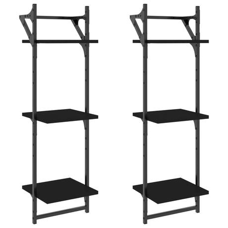 Vidaxl wandschappen 3-laags met stangen 2 st 30x25x100 cm zwart