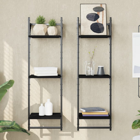 Vidaxl wandschappen 3-laags met stangen 2 st 30x25x100 cm zwart