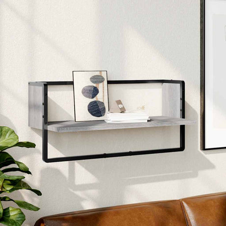 Vidaxl wandschap met stang 65x25x30 cm grijs sonoma eikenkleurig